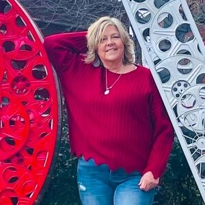 Cranberry Red Zig Zag Hem Sweater, Size 3X by 143 Story